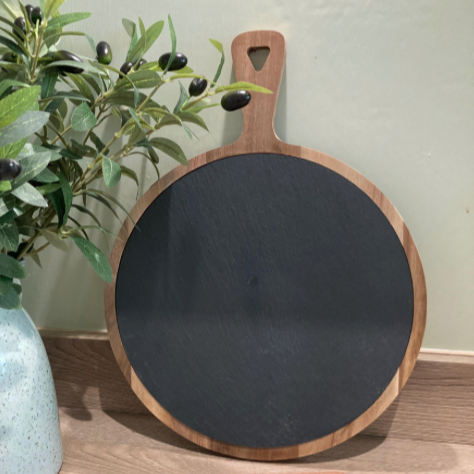 Acacia chalk board round stood up
