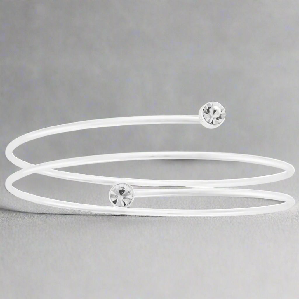 Rhodium crystal wrap bangle