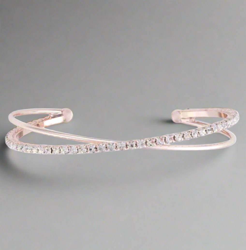 Rose Gold crystal criss cross cuff bangle IBAN1854