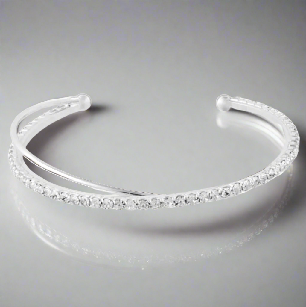 Silver crystal criss cross cuff bangle IBAN1853