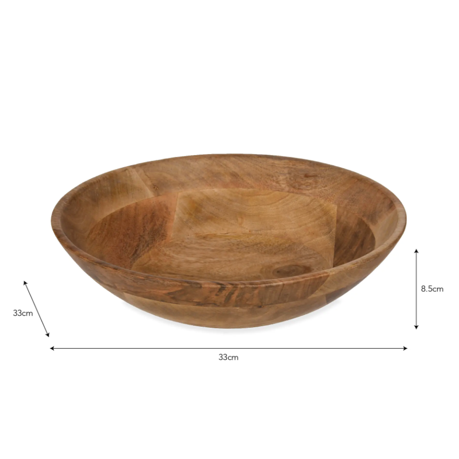 32cm Round Mango wood bowl. Ideal for fruit or salad.