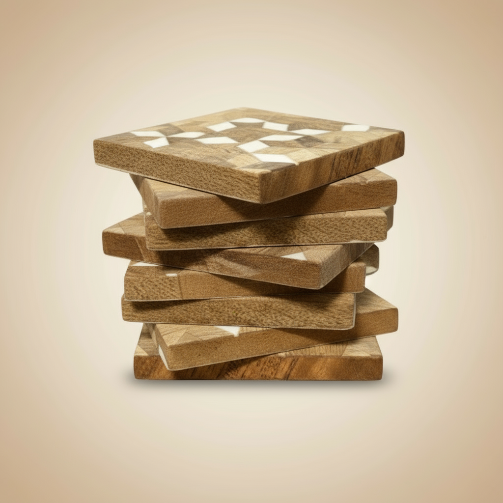 Mosaic Mango wood square coasters with resin inlay. 10cm square