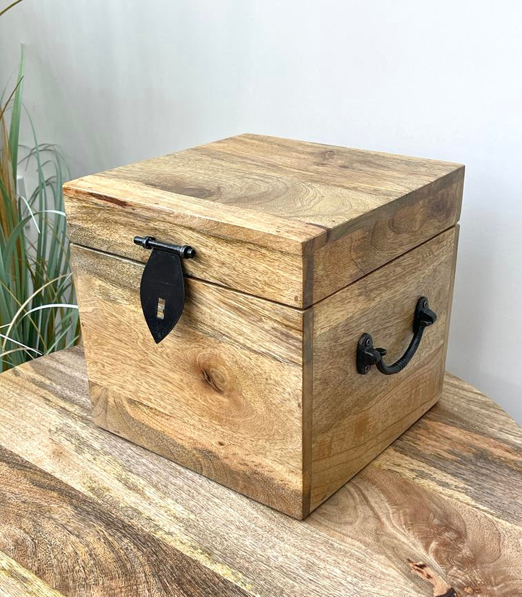Solid Mango wood vinyl record storage box. 2 sizes available