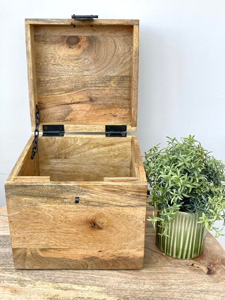 Solid Mango wood vinyl record storage box. 2 sizes available