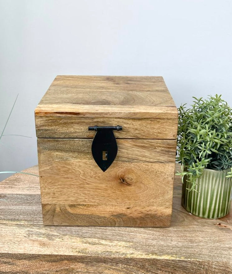 Solid Mango wood vinyl record storage box. 2 sizes available