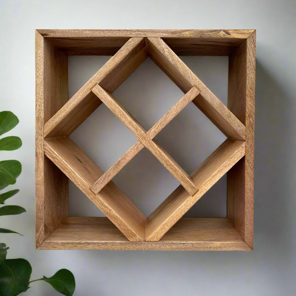 Mango wood 8 bottle wine and champagne rack storage - mounted on wall.