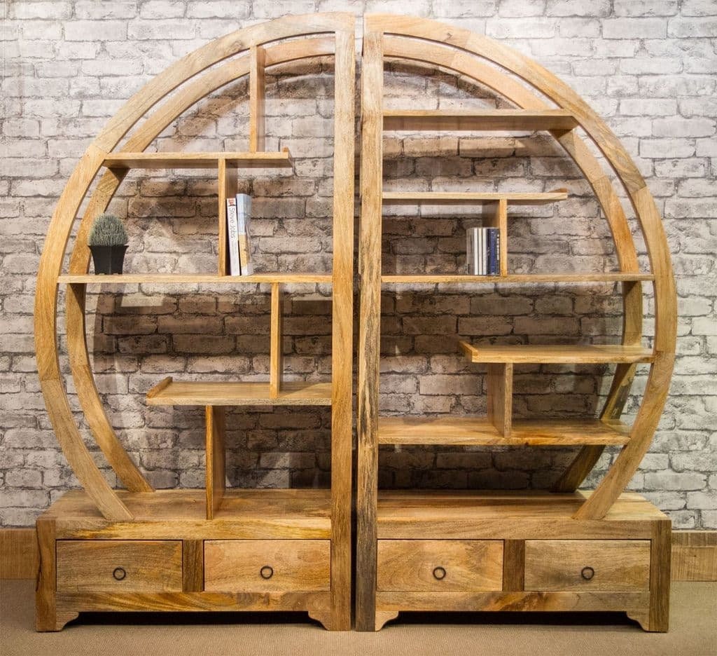 Mango wood arched room divider with drawers. 2 designs. From the front.