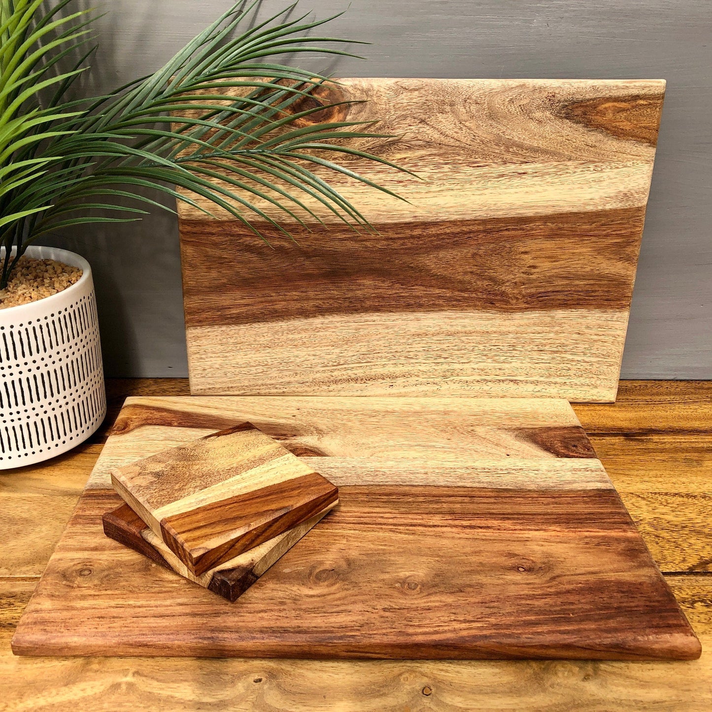 Set of Solid Natural Sheesham Wood Board Placemats & Coasters. 2 placemats and four coasters.