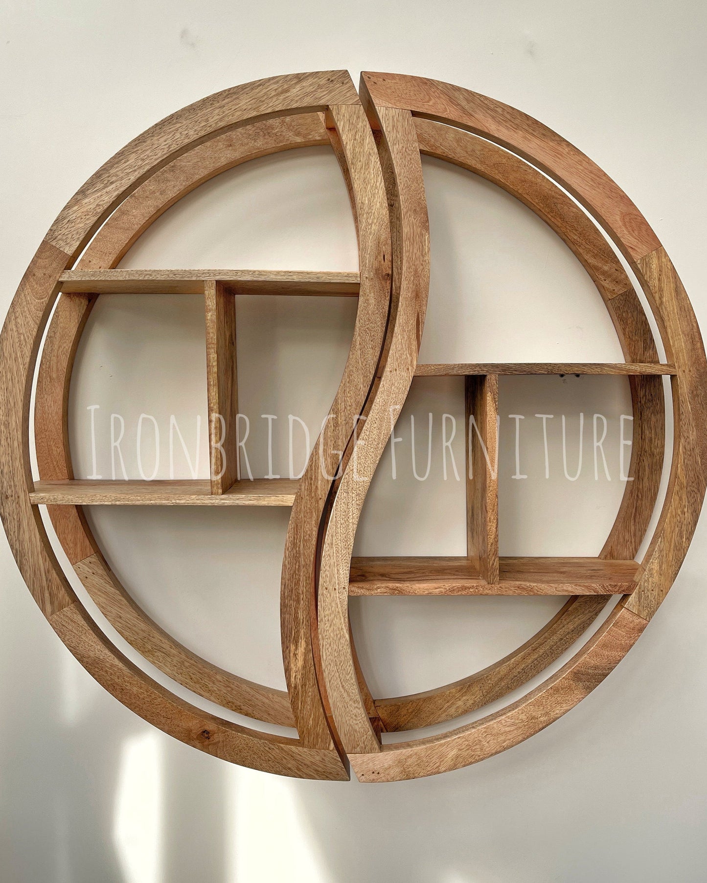 Yin Yang 75cm Floating Mango wood shelves from the front