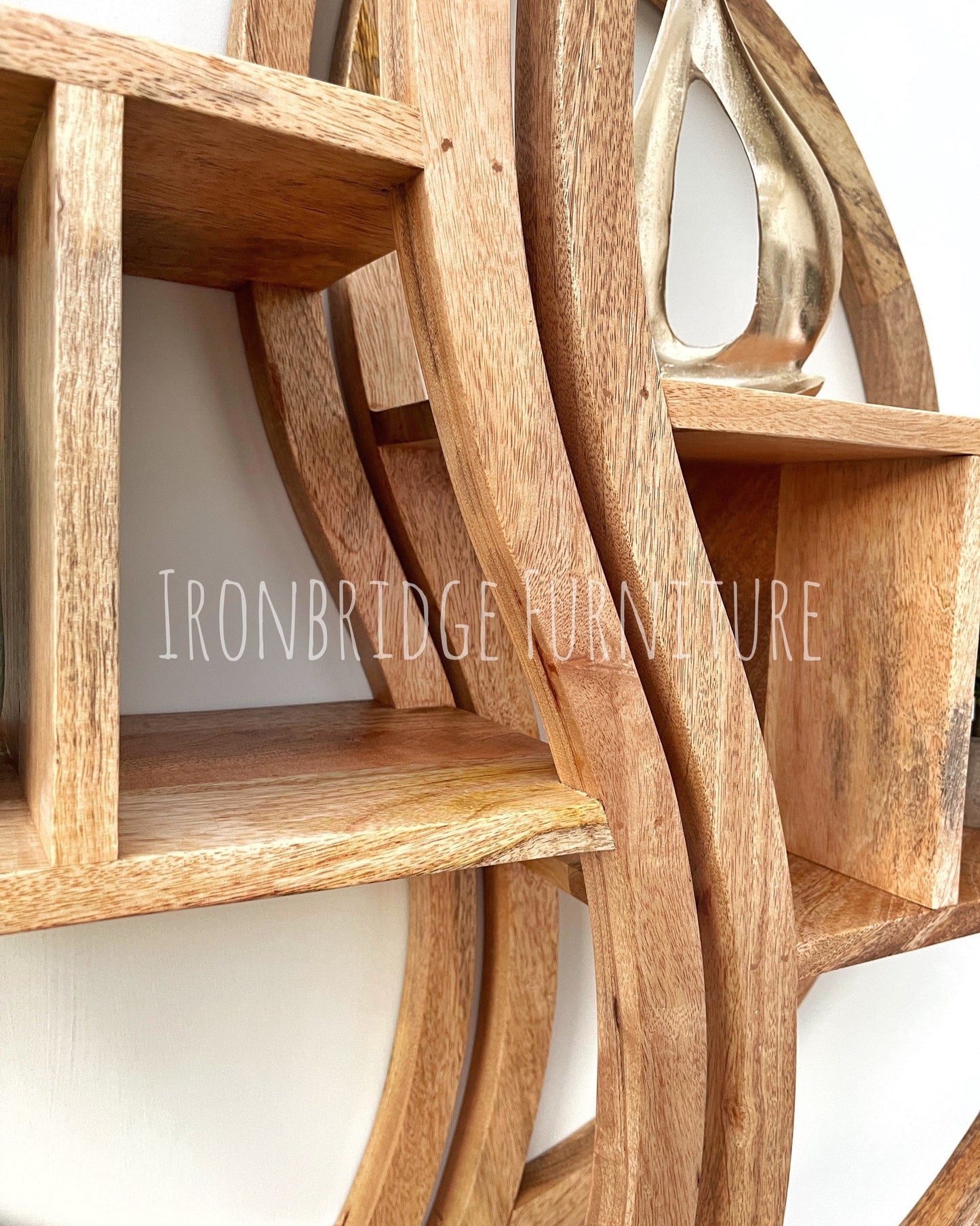 Yin Yang 75cm Floating Mango wood shelves close up