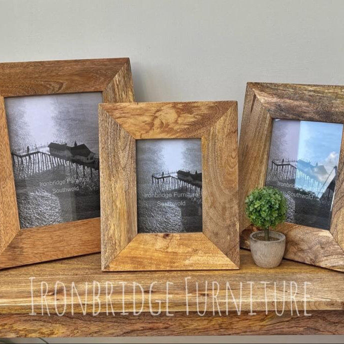 Solid Mango wood picture frames. 8x10", 6x8", 5x7" available. Stand alone or wall hanging.