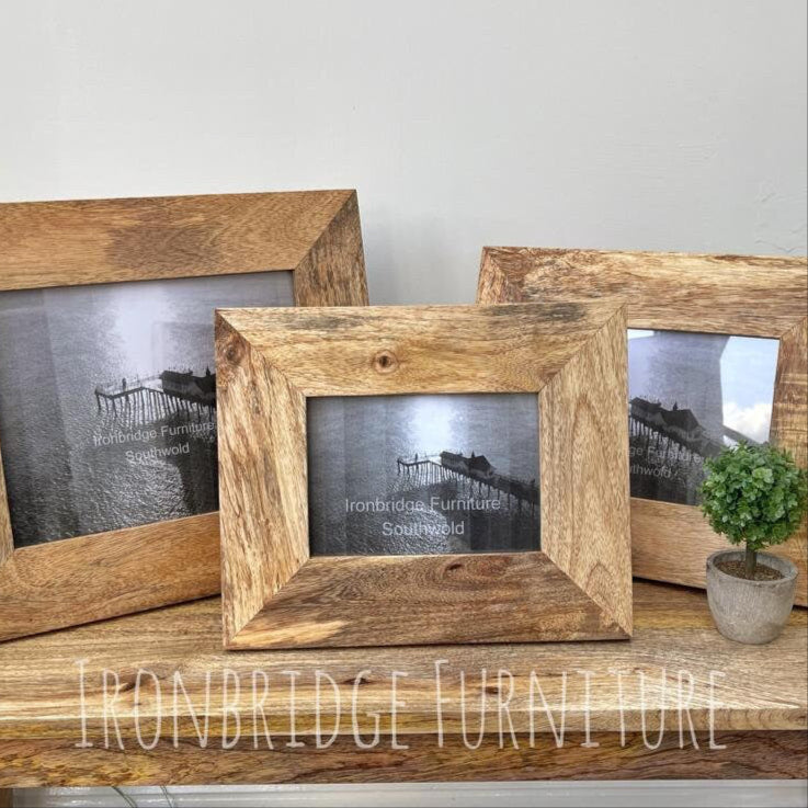 Solid Mango wood picture frames. 8x10", 6x8", 5x7" available. Stand alone or wall hanging.