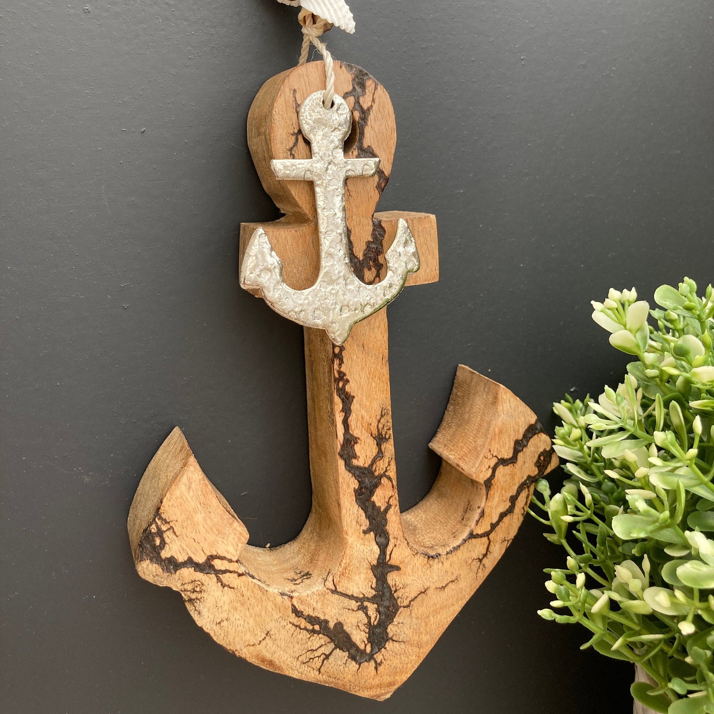 Set of 2 decorative hanging Mango Wood anchors. One anchor.