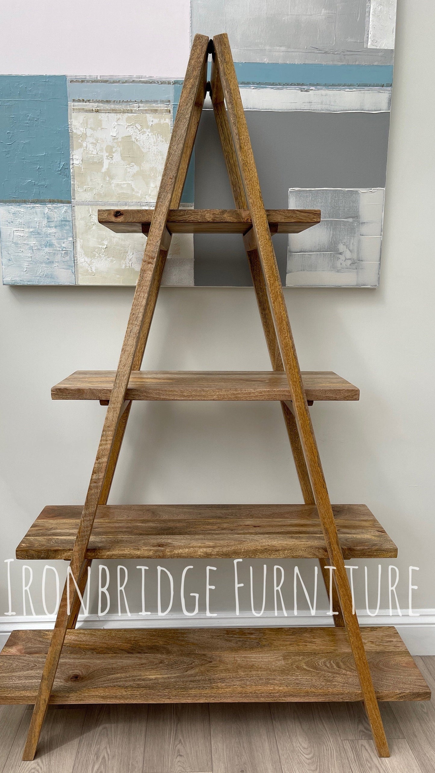 A-frame folding Mango wood 5 part bookcase empty.