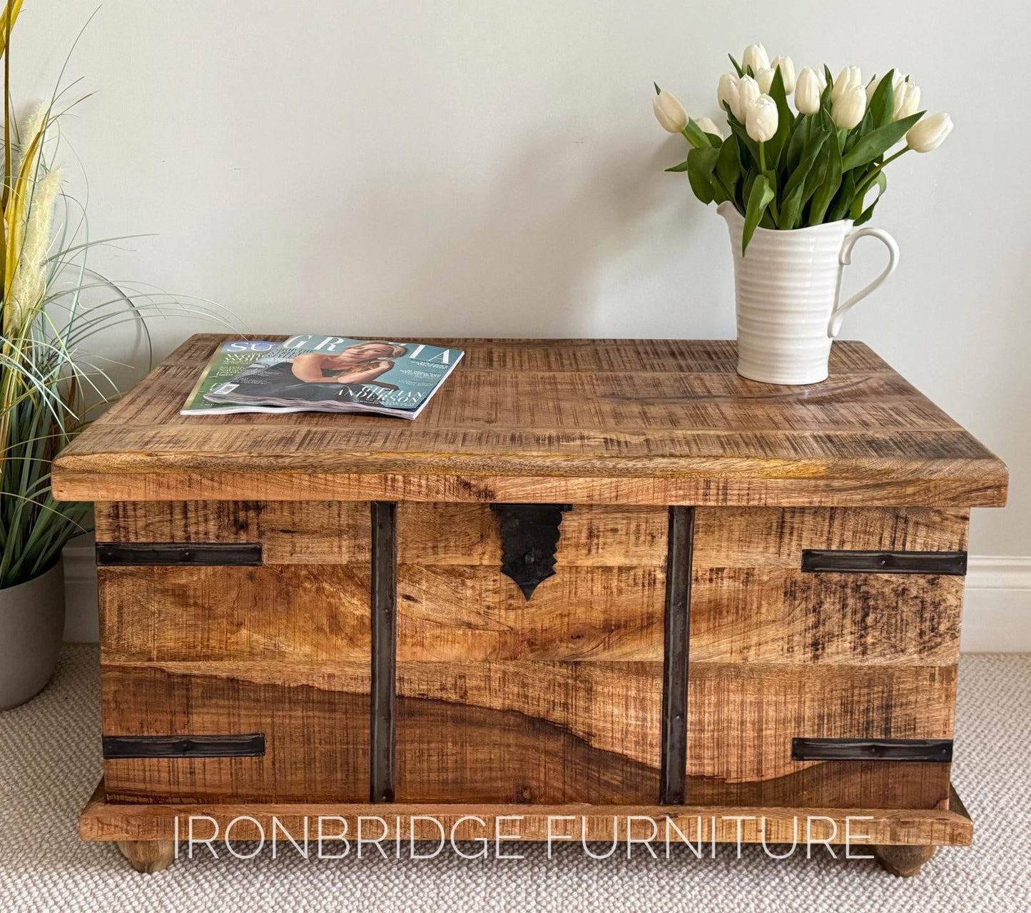 Size 2 Medium rustic rough cut Mango wood trunk on feet - 90cm wide from the front