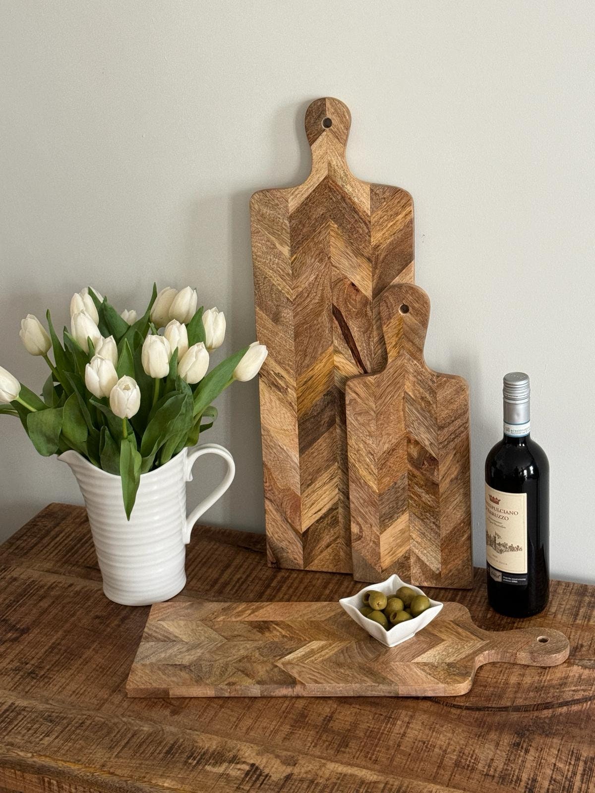 Parquet design food presentation boards. Mango wood. 3 sizes available