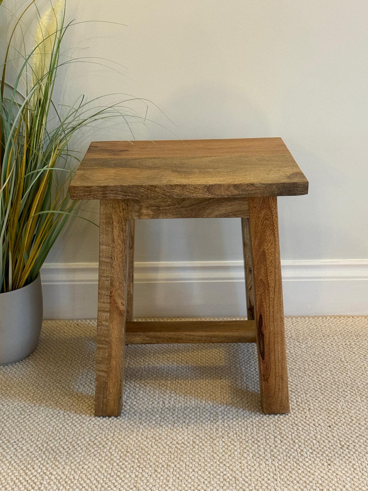 Mango wood stool or occasional side table from the front