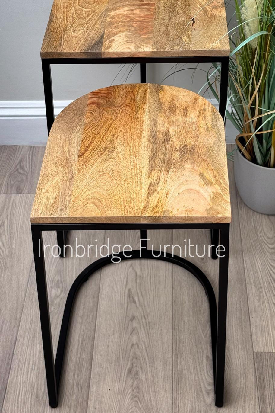 IMANT-003 Nest of 2 half round side tables. Mango wood with small table removed