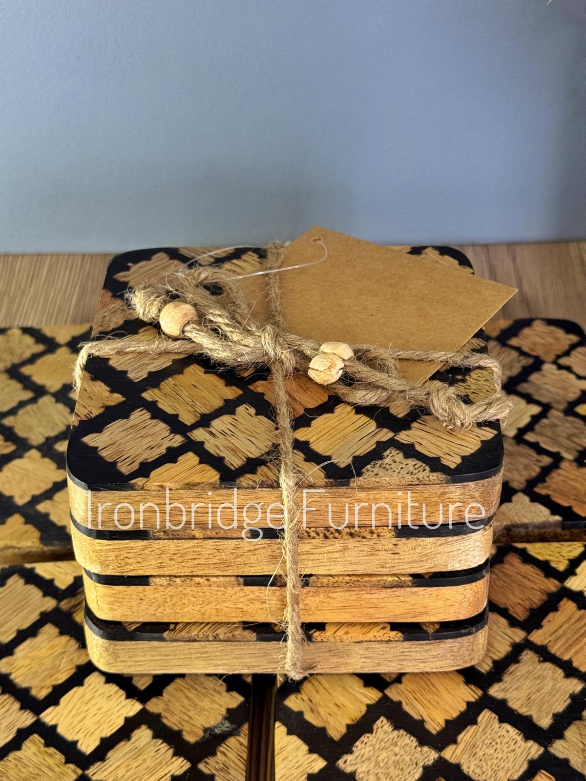 Set of 4 resin coasters with Mango wood inlay and base. 4 coaster set.