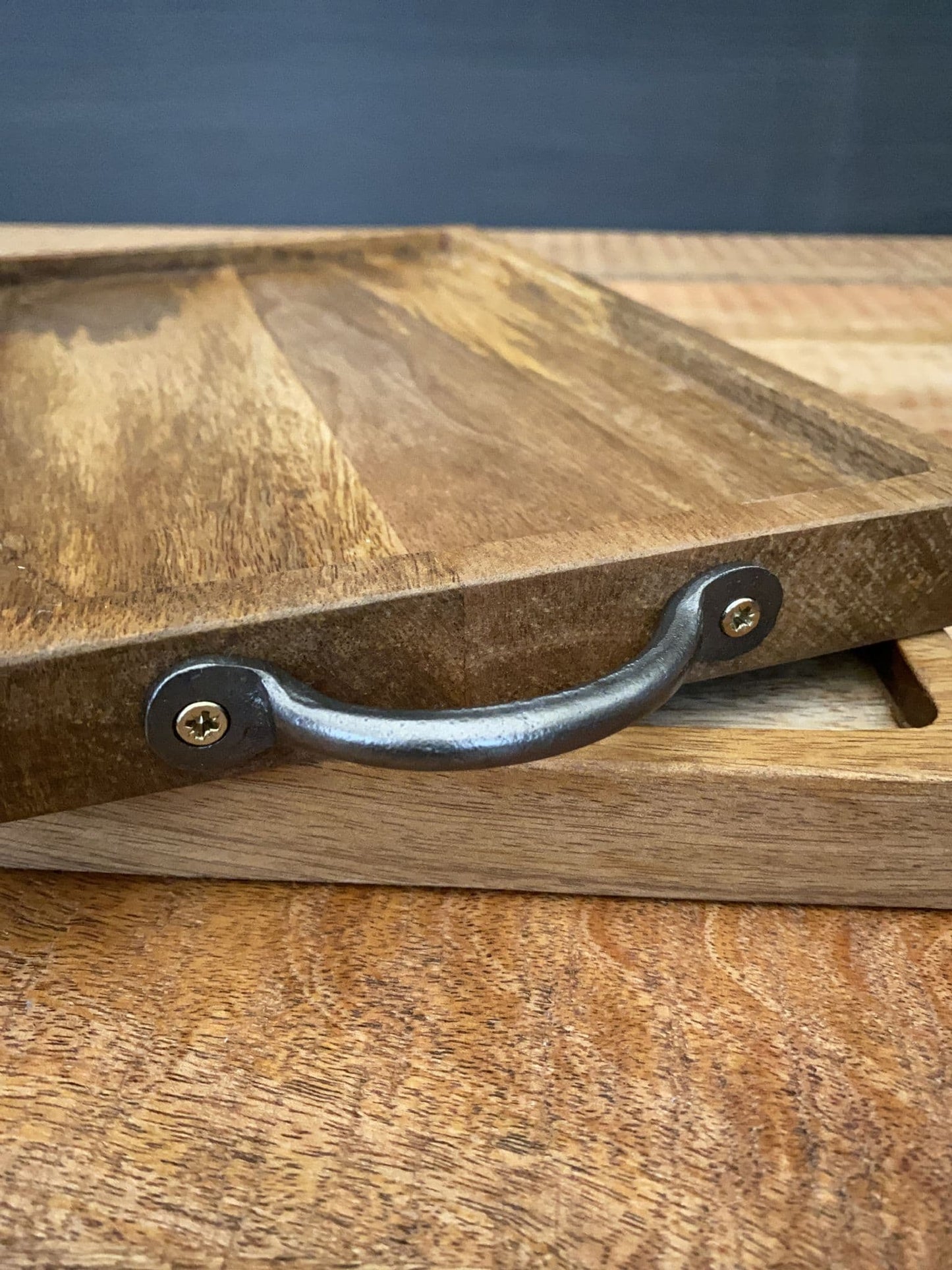 Mango wood mini tray with iron handles