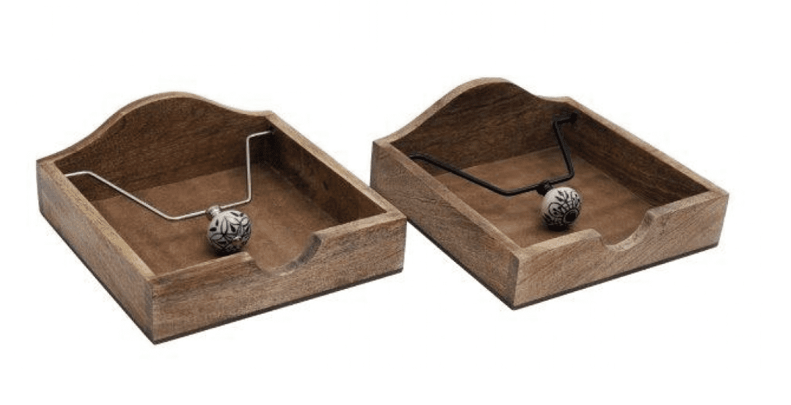 Mango wood napkin holder with ceramic knob weight - 2 empty holders