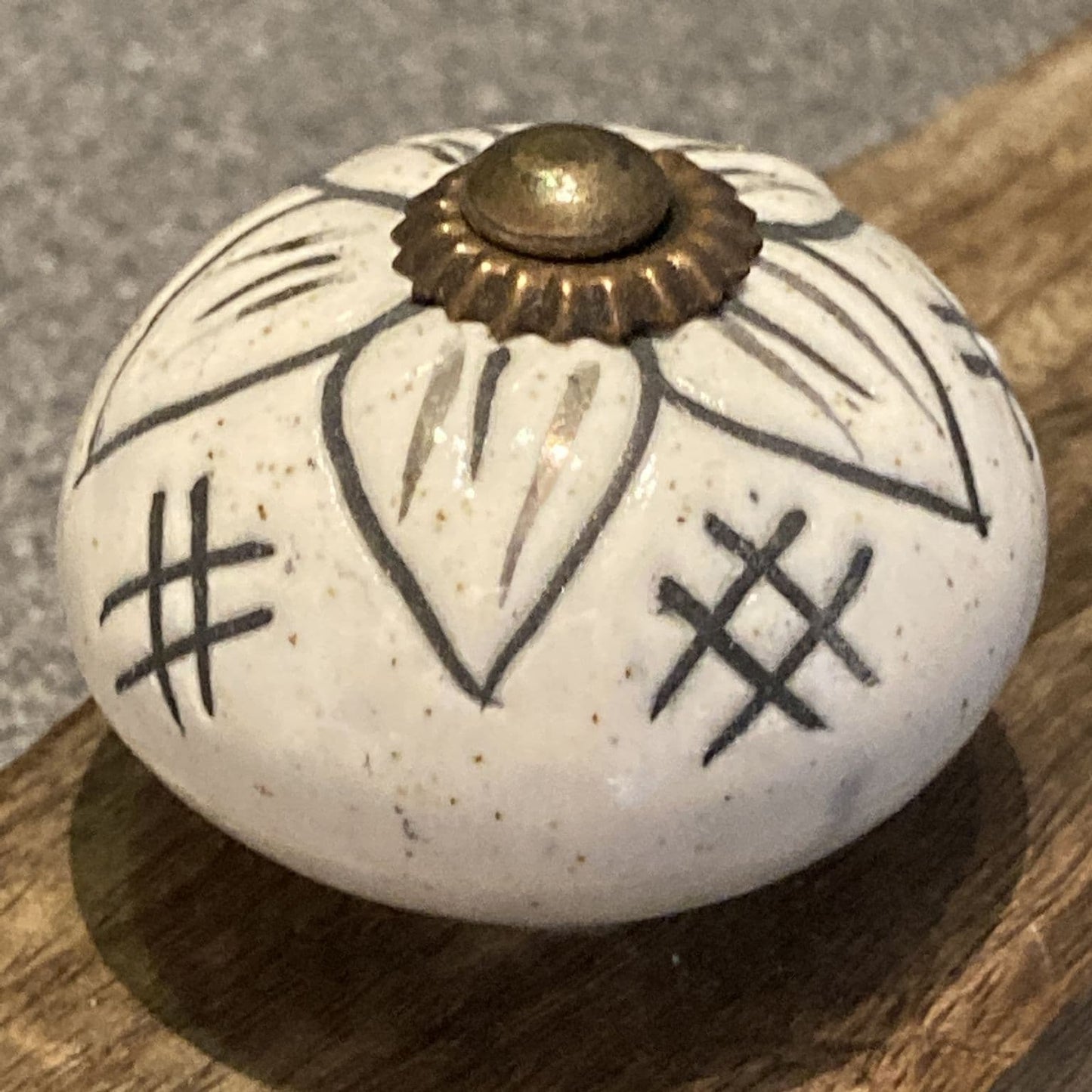Mango wood door stop wedge with ceramic knob - design B