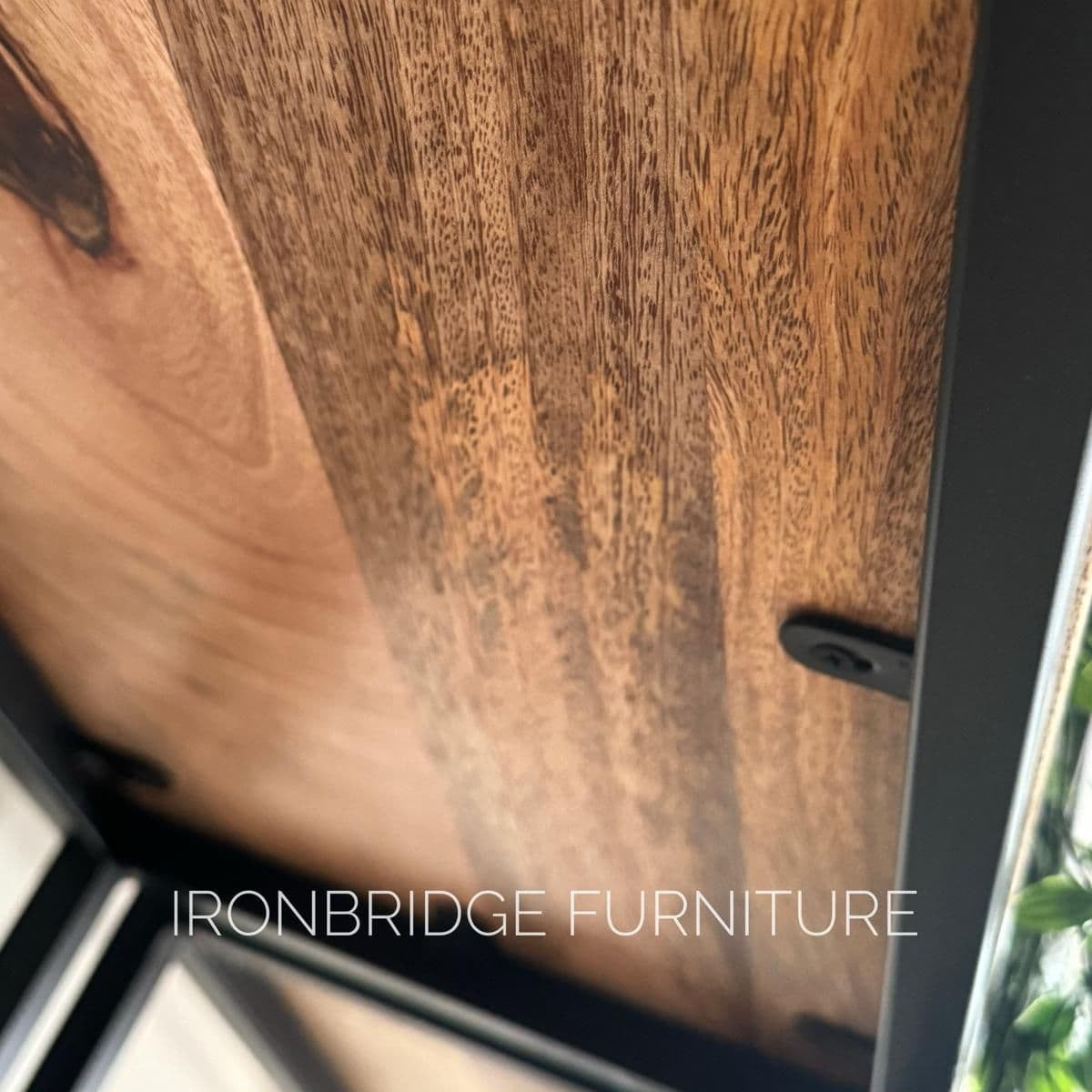 Beautiful pair of rounded metal and Mango wood room dividers close up of under side