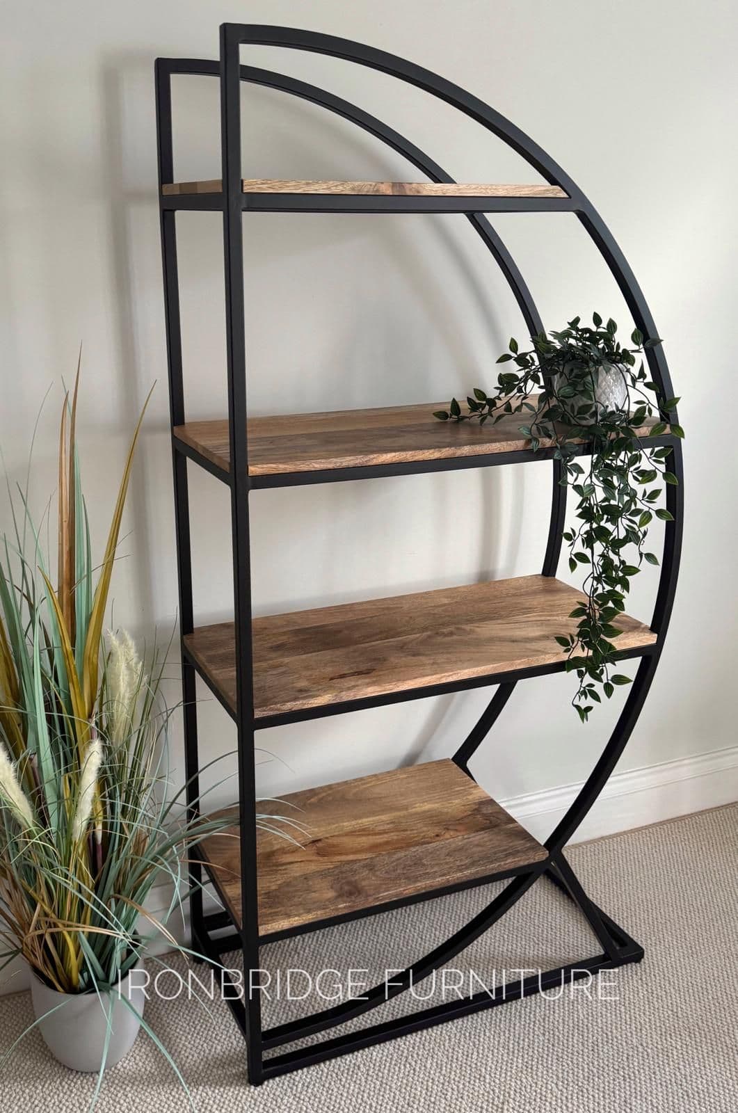 Beautiful rounded black metal and Mango wood room dividers