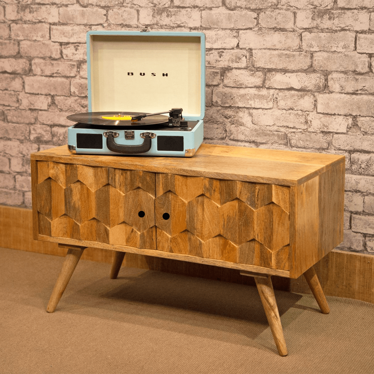 MANT-3006 Mango Wood 2 door TV cabinet on tapered legs - 78cm wide