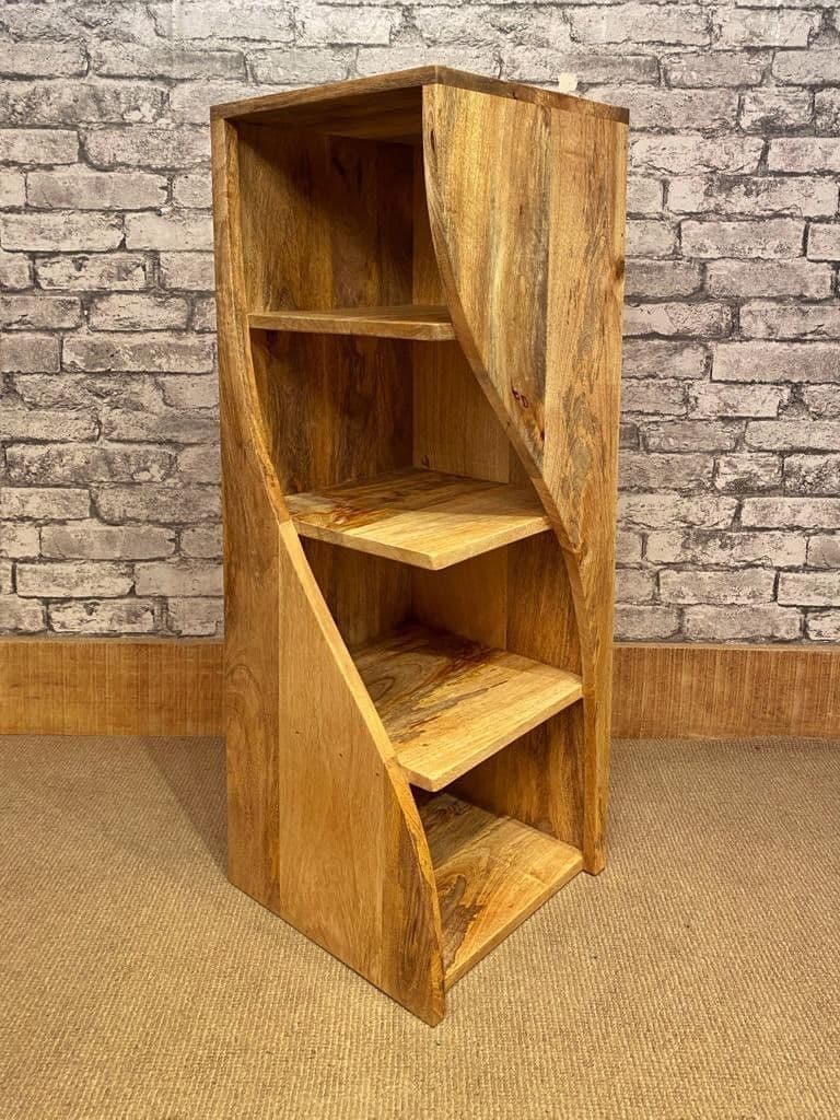 TW29 Medium Twisted Bookcase 90cm high x 28.5cm square plain from an angle