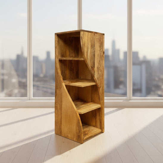 TW29 Medium Twisted Bookcase 90cm high x 28.5cm square plain from an angle
