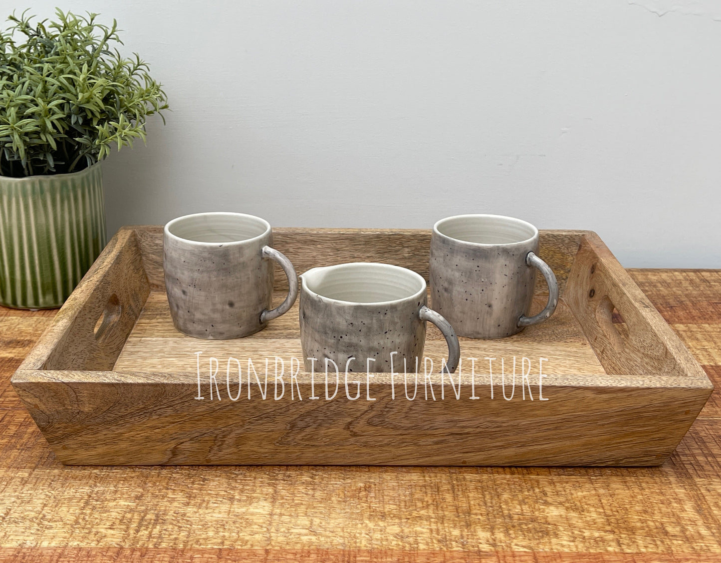 Solid Mango wood tray with cut out handles tray size 2