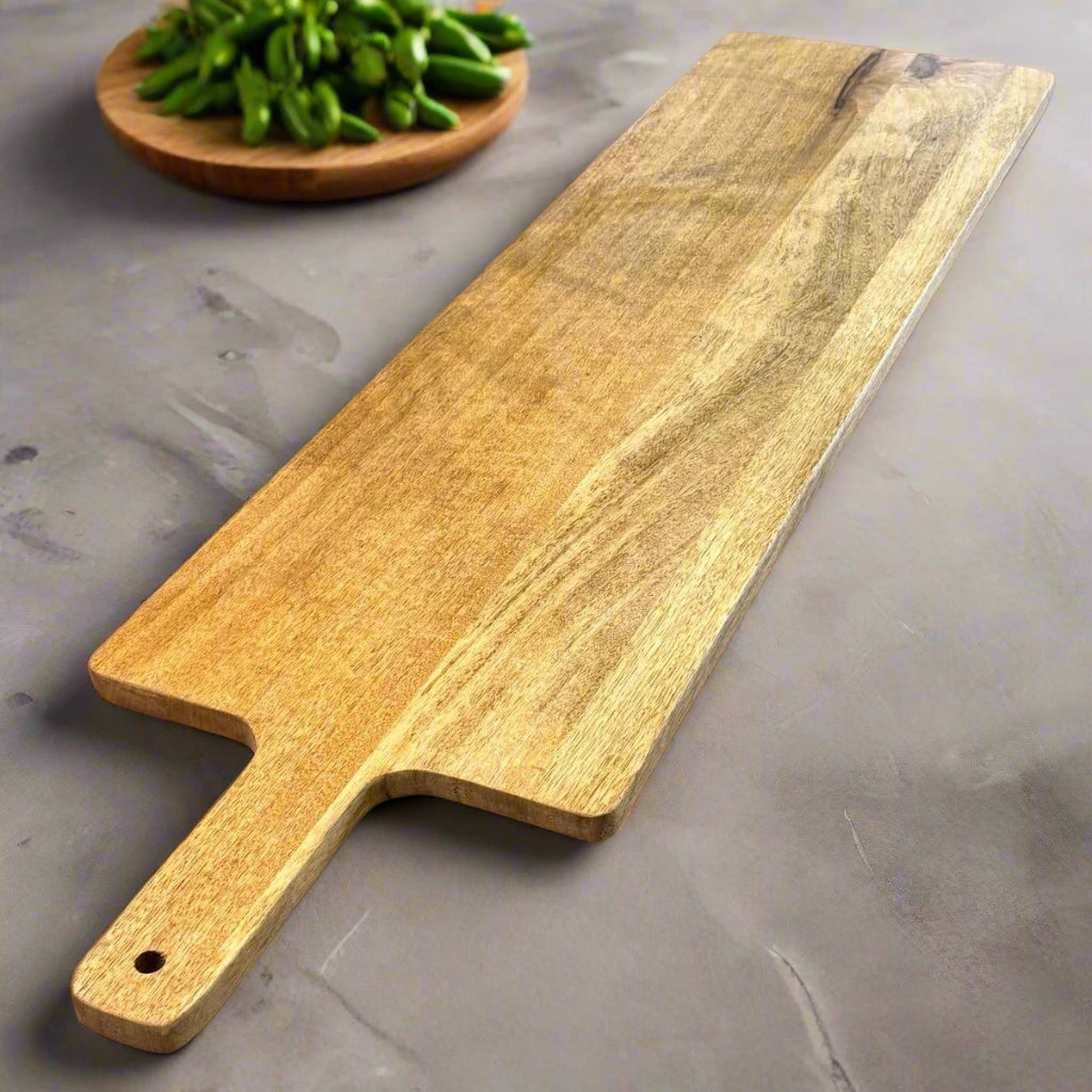 Extra long Mezzo Charcuterie board on a work surface