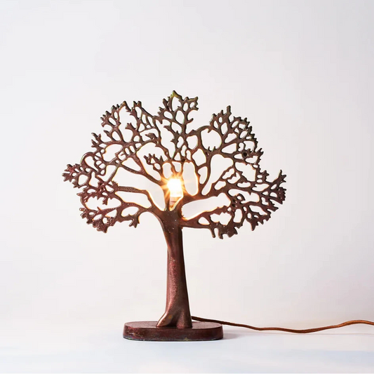Small tree of life lamp - Oxidised copper finish - lit