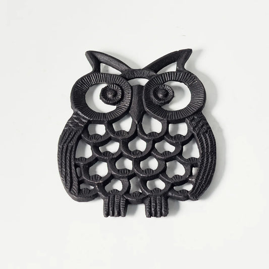 Black painted cast iron OWL design trivet / hotplate