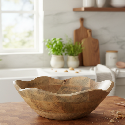 Wooden bowl on a light background
