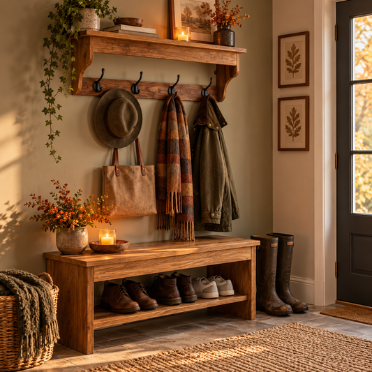 Sheesham wood 4 hook hat and coat rack with shelf - 80cm