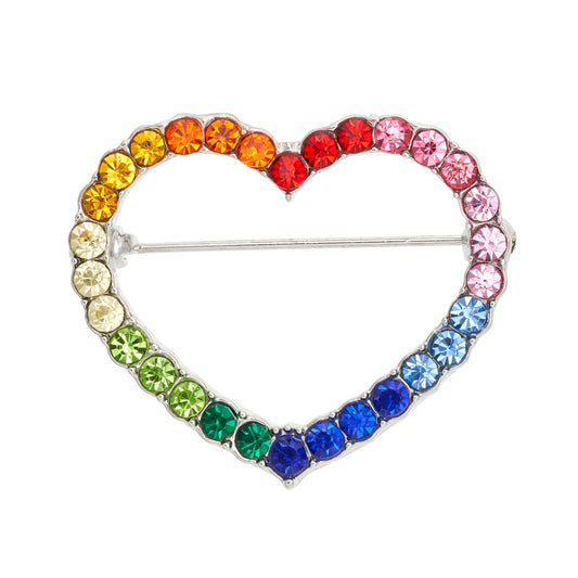 Heart shaped multi crystal rhodium brooch IBRO1158