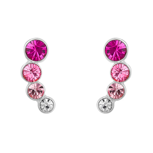 Rhodium pink crystal stud earrings - IEAR0959