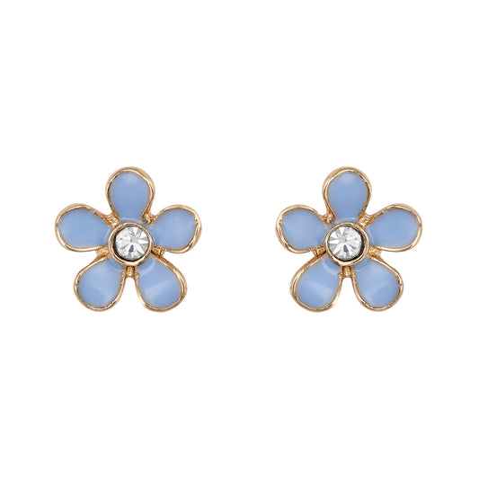 Gold crystal blue flower earrings - IEAR0963