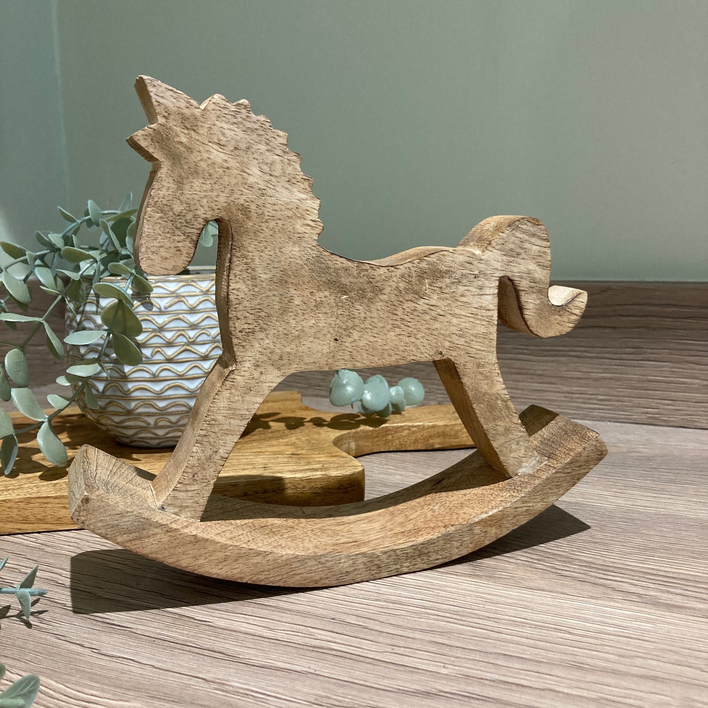 Mango wood rocking horse ornament 18cm high