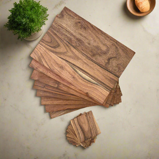 Set of straight edged solid Acacia wood placemats / coasters