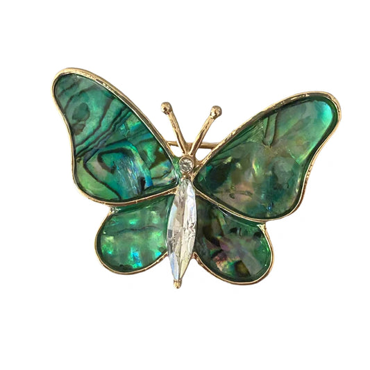 Gold abalone butterfly brooch