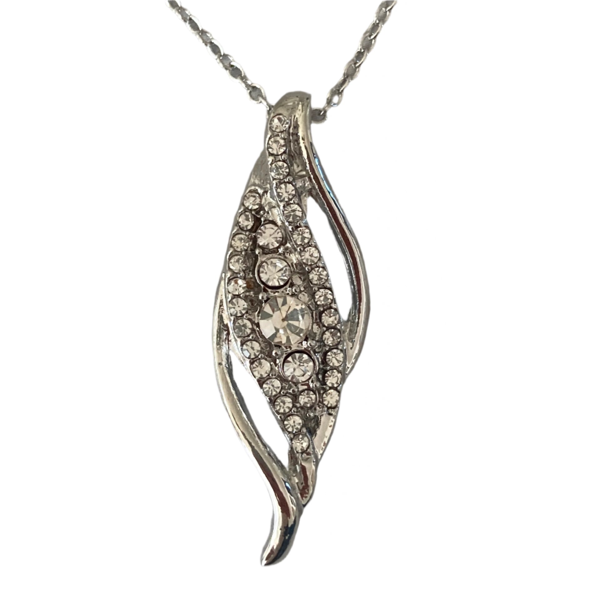 Rhodium crystal drop necklace. 