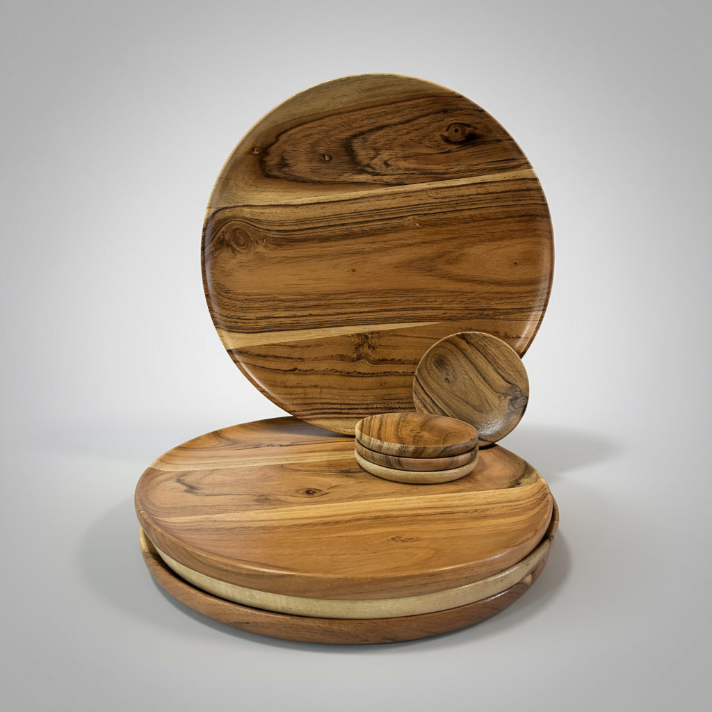 Set of wooden cutting boards with different sizes on a neutral background