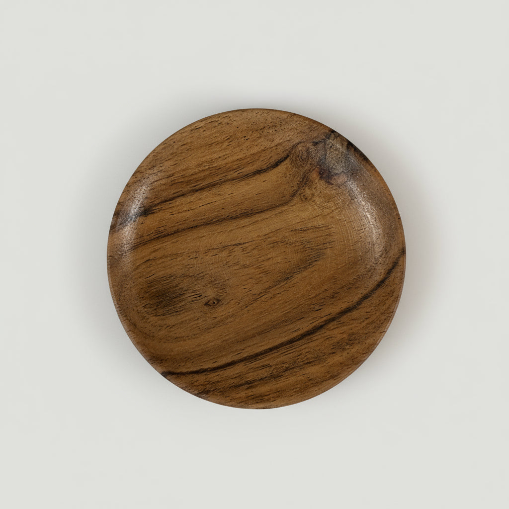 Round wooden coaster on a white background
