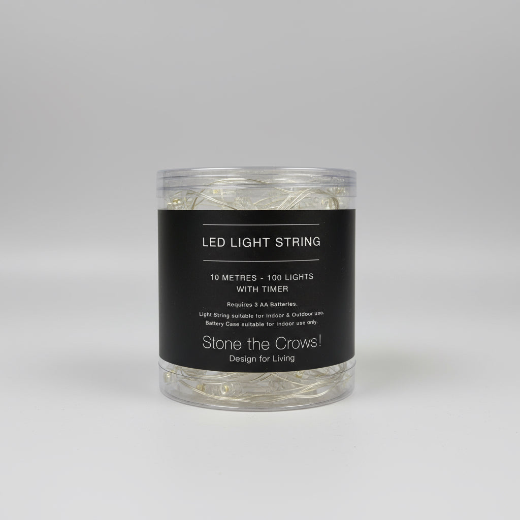 10m Snowflake LED string of lights with timer - battery operated