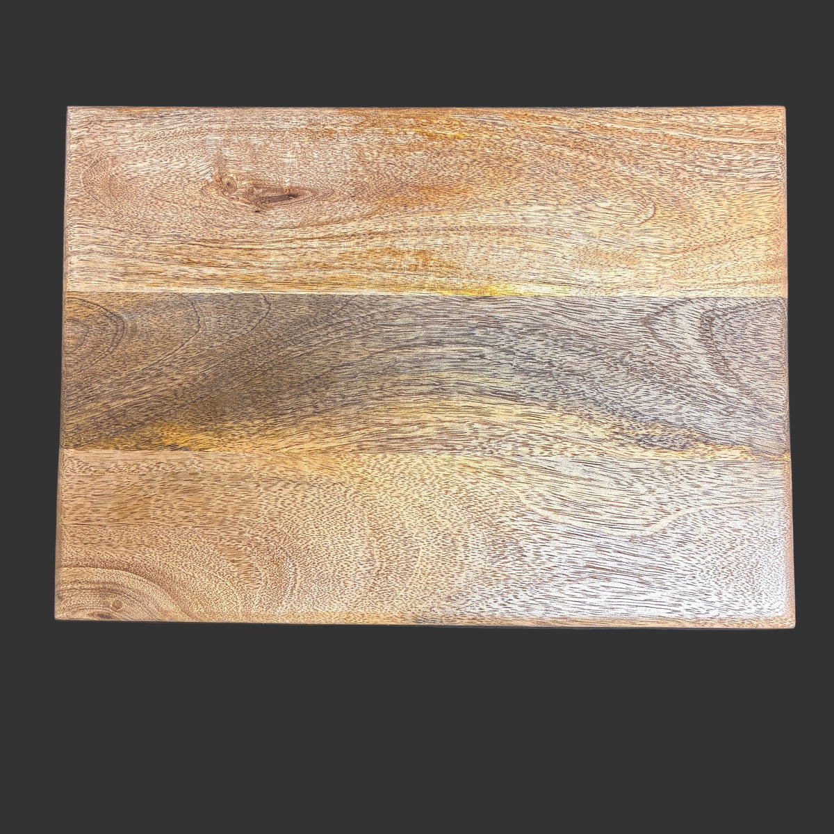 A rectangular wooden board or plank with visible wood grain and natural knots, shown against a dark gray background.