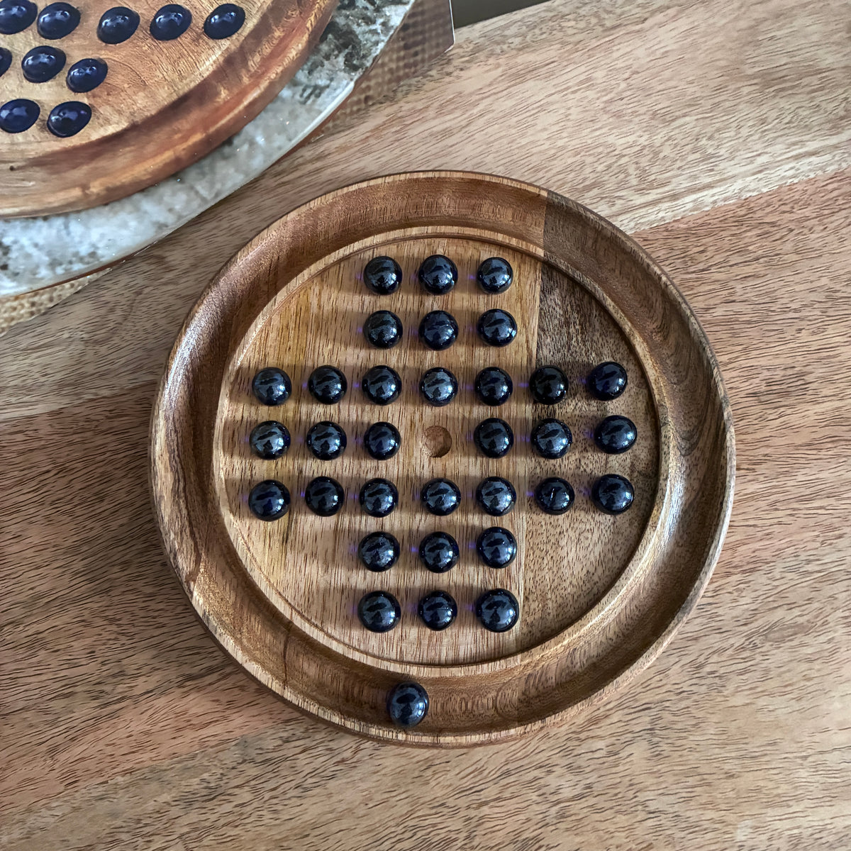 Mango Wood Solitaire Board Game with Marbles.