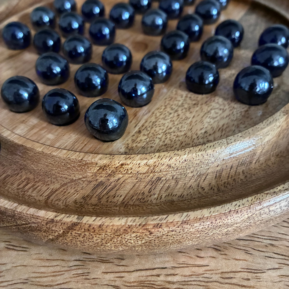 Mango Wood Solitaire Board Game with Marbles.